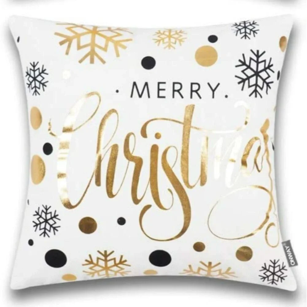 Contemporary Christmas Pillow Cover • Snowflake Polkadot Black Silver Gold Glam